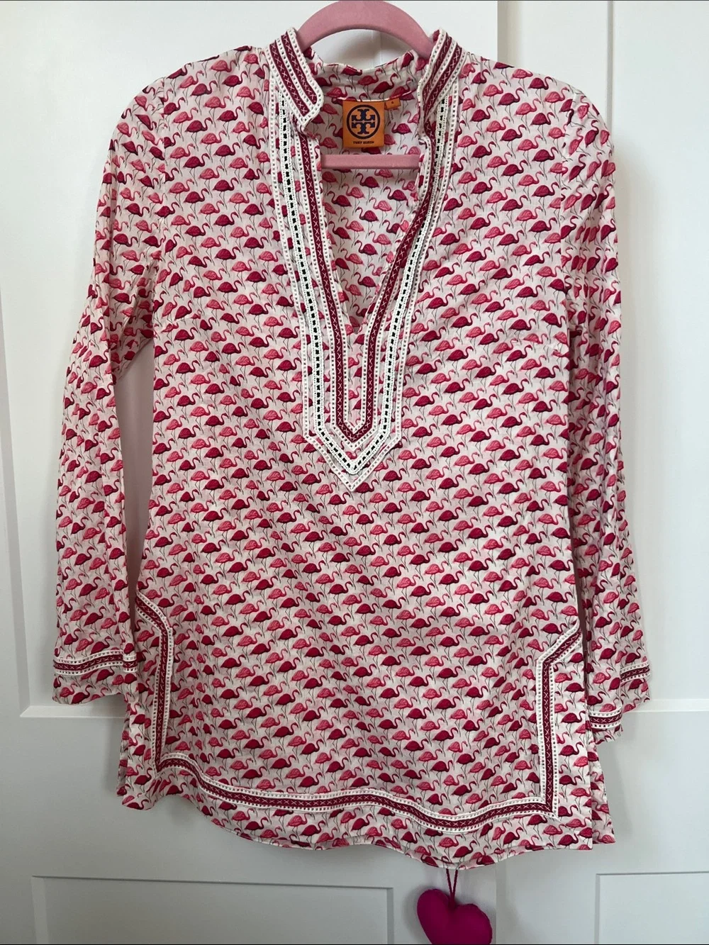 Tory Burch flamingo print tory tunic size 4